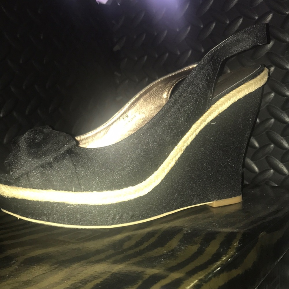 PEEP TOE BOW TIE SILK WEDGE ESPADRILLES 8.5